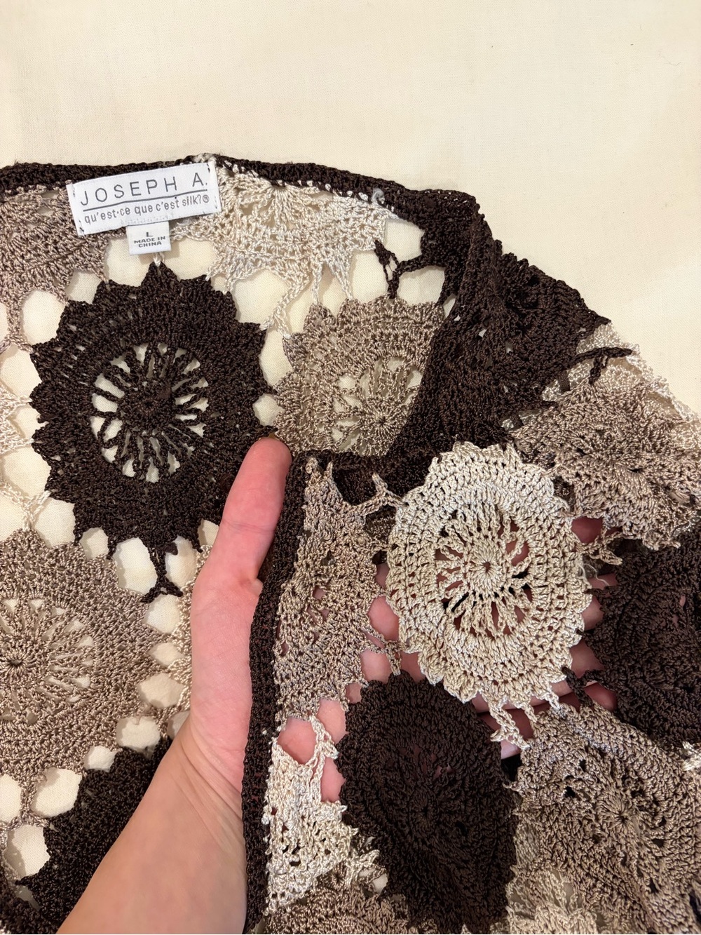 Joseph A Crocheted Openwork Short-Sleeve Cardigan - Black & Taupe - Picture 2 of 2